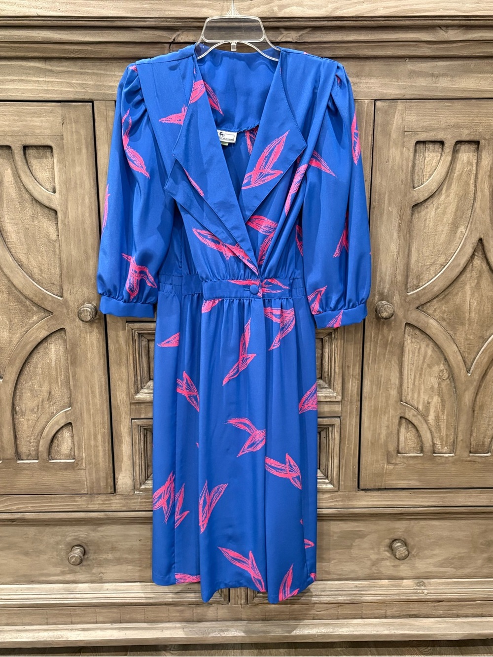 EUC Women’s Vintage JONATHAN MARTIN Blue/Pink Wrap-Style Dress (5/6)